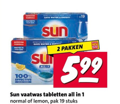  sun vaatwasmiddel 1 2 10 19 100 save water protects effective pakken 5.99 vaatwas tabletten all normal lemon pak stuks 