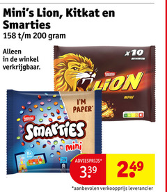 klik op dit plaatje voor een vergroting en voor vergelijkbare aanbiedingen gerelateerd aan
lion smarties kitkat mini chocoladerepen 200 nestle paper lion smarties kitkat mini chocoladerepen 200 nestle paper