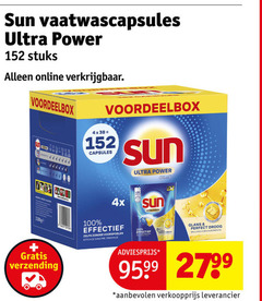  sun vaatwasmiddel 100 vaatwascapsules ultra power stuks online capsules 4x effectief voorspoelen efficace sans 2x verzending glans droog brillance parfaits 
