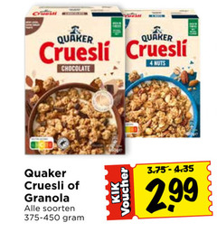  4 quaker cruesli granola soorten nuts chocolate voucher 
