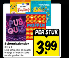 365 2027 dagen   positief pub quiz scheurkalender elke dag een glimlach   weetje of inspire- rende gedachte brain training pen per stuk 3.99 