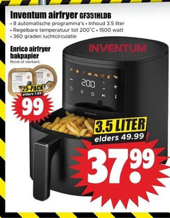  25 200 360 1500 inventum airfryer automatische inhoud liter regelbare temperatuur watt graden luchtcirculatie enrico bakpapier rond vierkant pack elders 