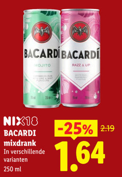  bacardi mixdrank 250 mojito flavours razz up nix18 ml 