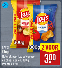  lays chips 2 300 pack lay nature 300g potatoes paprika flavour naturel bolognese cheese onion stuk 